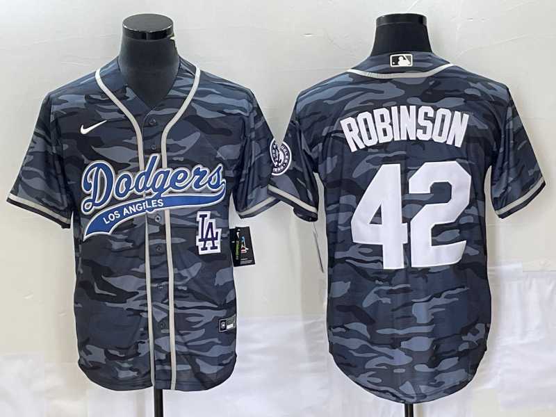 Men%27s Los Angeles Dodgers #42 Jackie Robinson Grey Camo Cool Base With Patch Stitched Baseball Jerseys->los angeles dodgers->MLB Jersey